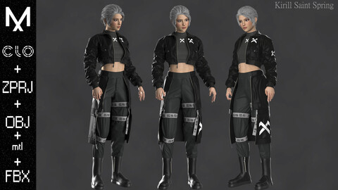 Sci-fi Female Outfit Marvelous designer Clo3d OBJ mtl FBX ZPRJ