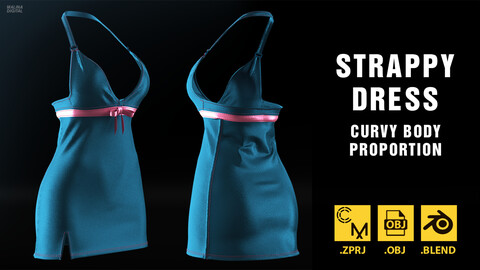 Strappy dress. Curvy body proportion. MD Project file + OBJ + BLEND