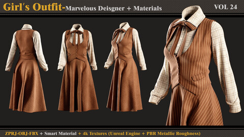Girl's Outfit- Marvelous Designer/Clo3d + Smart Material + 4K Textures + OBJ + FBX (vol 24)