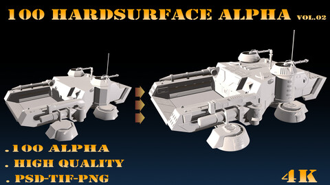 100 Hardsurface Alpha Vol.02 +PSD+TIF+PNG+4K+Model