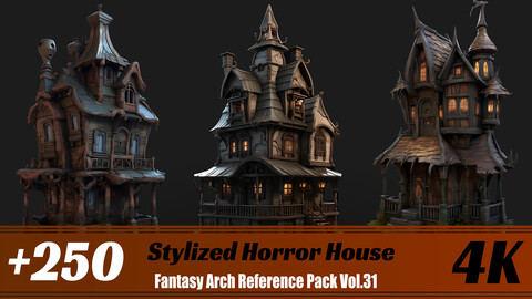+250 Stylized Horror House  | 4K | Fantasy Arch Reference Pack Vol.31