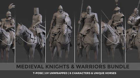 Medieval Knights & Warriors | T-Pose | UV's | Unique Horses