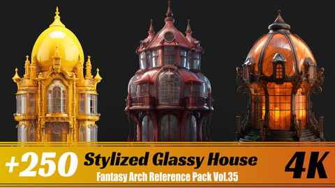 +250 Stylized Glassy House | 4K | Character Reference Pack Vol.35