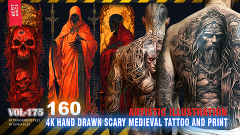 160 4K HAND DRAWN SCARY MEDIEVAL TATTOO AND PRINT ILLUSTRATION - HIGH END QUALITY RES - (TRANSPARENT & ALPHA) - VOL175