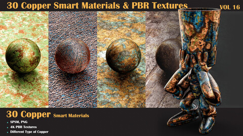 30 Copper Smart Materials & PBR Textures - Vol 16