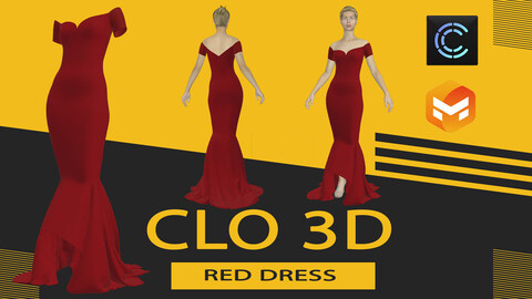 Red dress,Marvelous Designer or Clo3D (ZPRJ)