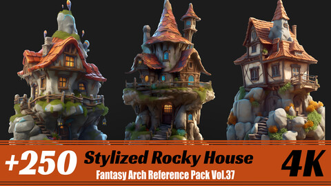 +250 Stylized Rocky House | 4K | Character Reference Pack Vol.37