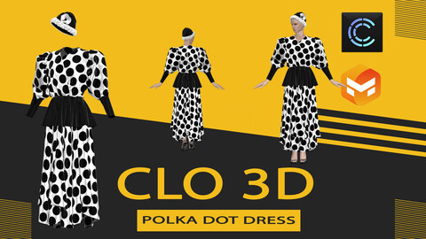 Polka dot dress,Marvelous Designer or Clo3D (ZPRJ)