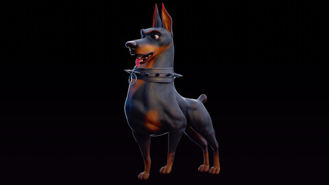 Doberman Cartoon Dog Rigged 3D model