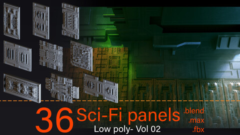 36 Sci-Fi Panels- Low poly- Vol 02