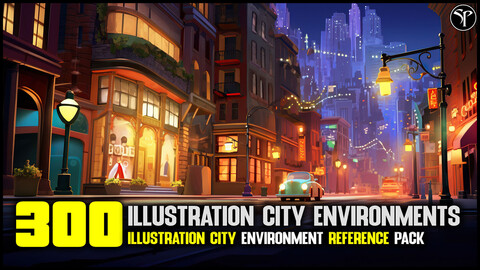 300 Illustration City Environments - 4K Reference Image Pack - Vol 4