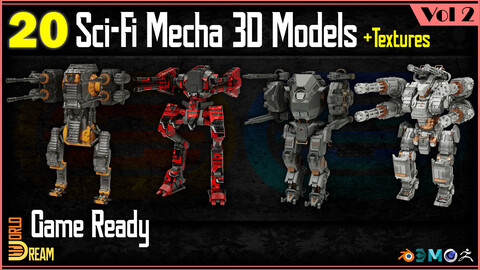 20 Sci-Fi Mecha 3D Models with Textures | Game Ready | Vol 2