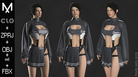 New Female Outfit Marvelous designer Clo3d OBJ mtl FBX ZPRJ