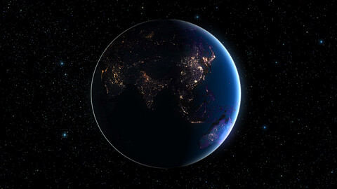 Night earth. One complete rotation of the earth on its axis