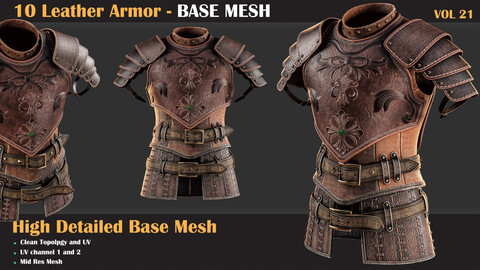10 High Detail Leather Armor BASE MESH - VOL 21