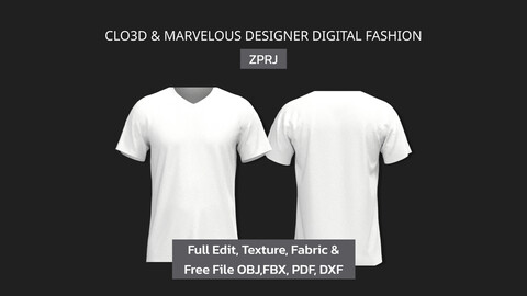 Round Neck Shirt CLO3D & Marvelous Designer 3D ZPRJ