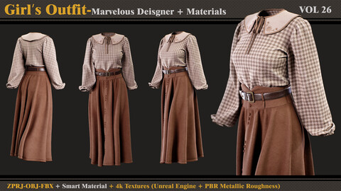 Girl's Outfit- MD/Clo3d + Smart Material + 4K Textures + OBJ + FBX (vol 26)