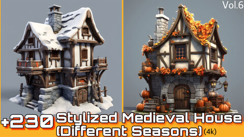 +230 Stylized Medieval House (Different Seasons) Concept(4k)