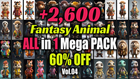 +2600 Fantasy Animal Mega Pack | 10 in 1 | 4K | Fantasy Animal Reference Pack Vol.04