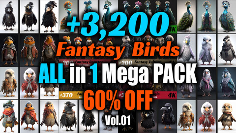 +2600 Fantasy Birds Mega Pack | 10 in 1 | 4K | Fantasy Birds Reference Pack Vol.01