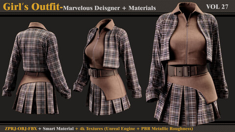 Girl's Outfit- MD/Clo3d + Smart Material + 4K Textures + OBJ + FBX (vol 27)
