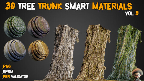 30 Tree Trunk Smart Materials + BPR Textures - Vol 5