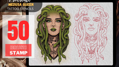 Medusa tattoo, tattoo design, Snake tattoo, Woman tattoo, Procreate tattoo, Flat tattoo, tattoo stamp, tattoo stamps, Flat tattoo