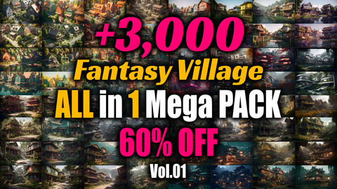 +3000 Fantasy Village Mega Pack | 10 in 1 | 4K | Fantasy Village Reference Pack Vol.01