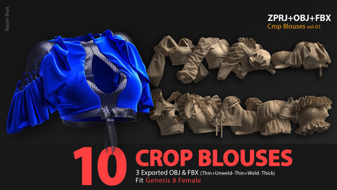 10 Crop Blouses PACK (VOL.01). CLO3D, MD PROJECTS+OBJ+FBX