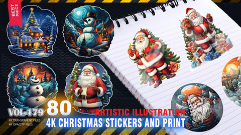 80 4K CHRISTMAS STICKERS AND PRINT - ARTISTIC ILLUSTRATION - HIGH END QUALITY RES - (TRANSPARENT & OPACITY) - VOL179