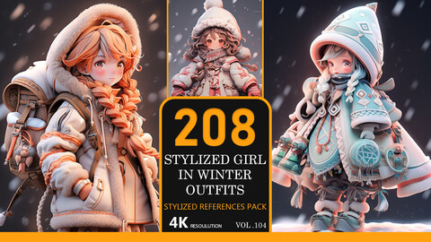 stylized girl in winter outfits Vol.104-4K-Stylized References Pack