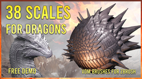 38 VDM Scales and spikes Zbrush brushes for dragons and other reptilian creatures