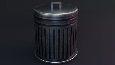 Trash Can Game Ready PBR Low Poly 3D Model