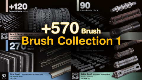 collection of 4 brush products (Tape & Chain-Cable Brush Vol.1 & 2-Edge Brush)