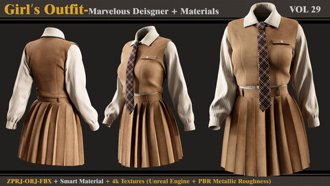 Girl's Outfit- MD/Clo3d + Smart Material + 4K Textures + OBJ + FBX (vol 29)
