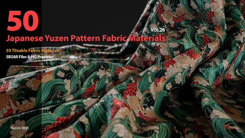 50 Tileable Japanese Yuzen Pattern Fabric Materials-VOL26. SBSAR