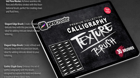 30 Premium Calligraphy Texture Brush for Procreate, Lettering Brush, Texture brushset Master Collection, Art Brushes