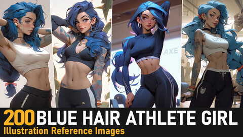 Blue Hair Athlete Girl | 4K Reference Images