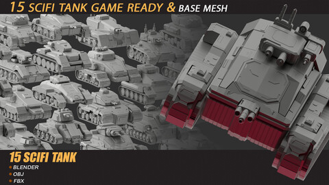 15 Futuristic Sci-Fi tank basemesh 3dmodel (Game-Ready)