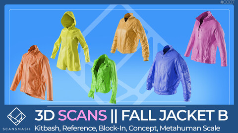 Fall Jacket B | Scansmash | Scan based 3d models for Kitbash, Reference, Block-In, Concept. Metahuman Scale.