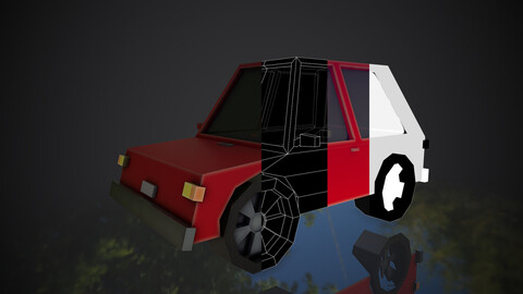 3d low poly RED car .