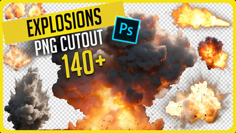 140+ PNG Cutout EXPLOSIONS Effects - Resource Photo Pack for Photobashing in Photoshop