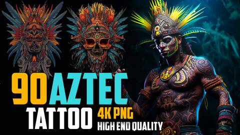 90 Aztec Tattoo (PNG Files)-4K- High Quality