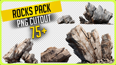 75+ PNG Cutout Rocks and Stones - Resource Photo Pack for Photobashing in Photoshop