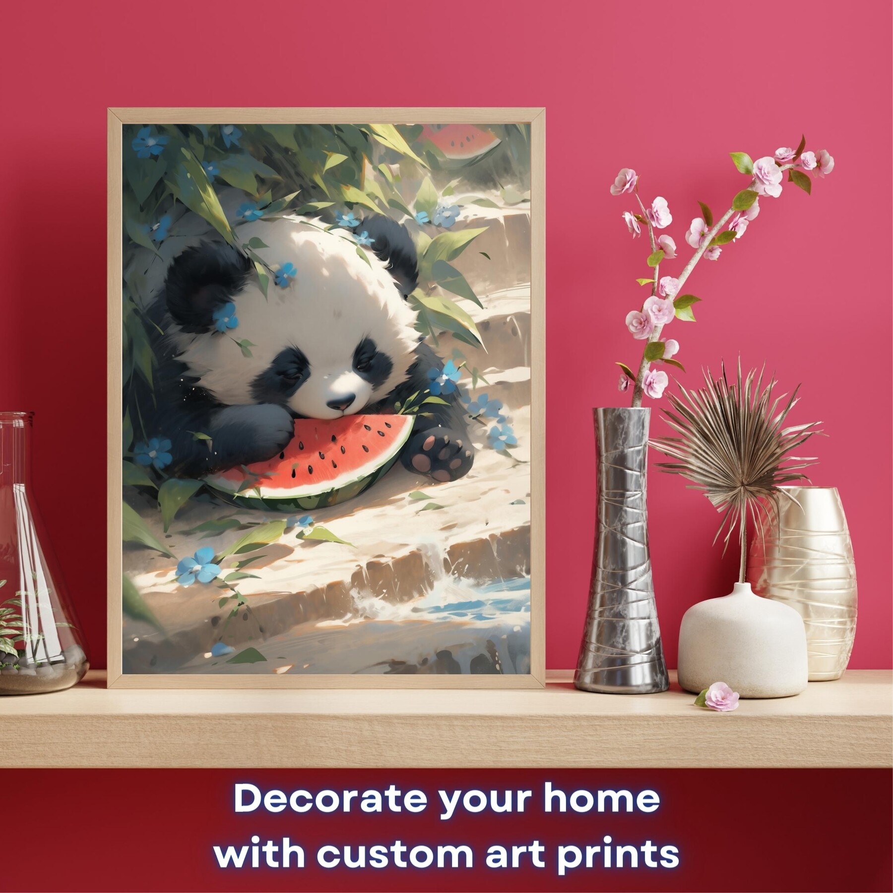 ArtStation - Panda Wall Art Print, Watercolor Panda With Fruit