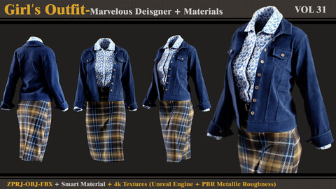 Girl's Outfit- MD/Clo3d + Smart Material + 4K Textures + OBJ + FBX (vol 31)