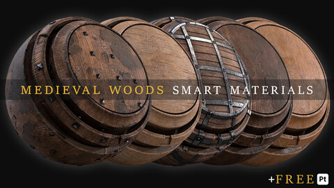 MEDIEVAL and DAMAGED WOODS Smart Materials for Substance 3D Painter - VOL 01