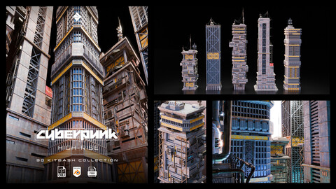 Cyberpunk: High Rise - Building Environment Assets Blender 3D Kitbash Pack