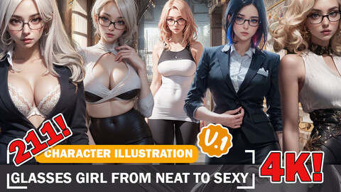 211 Girl with Glasses Beauties from Neat to Sexy Illustrations in 4K