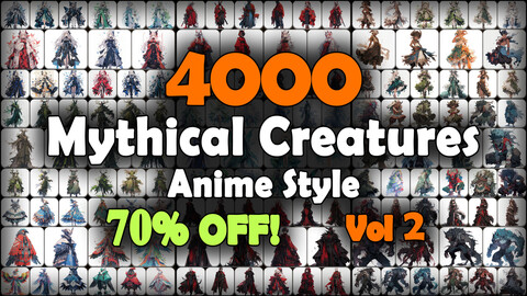 4000 Anime Mythical Creatures (Full Body) Reference Pack | MEGA Bundle | 4K | v.2